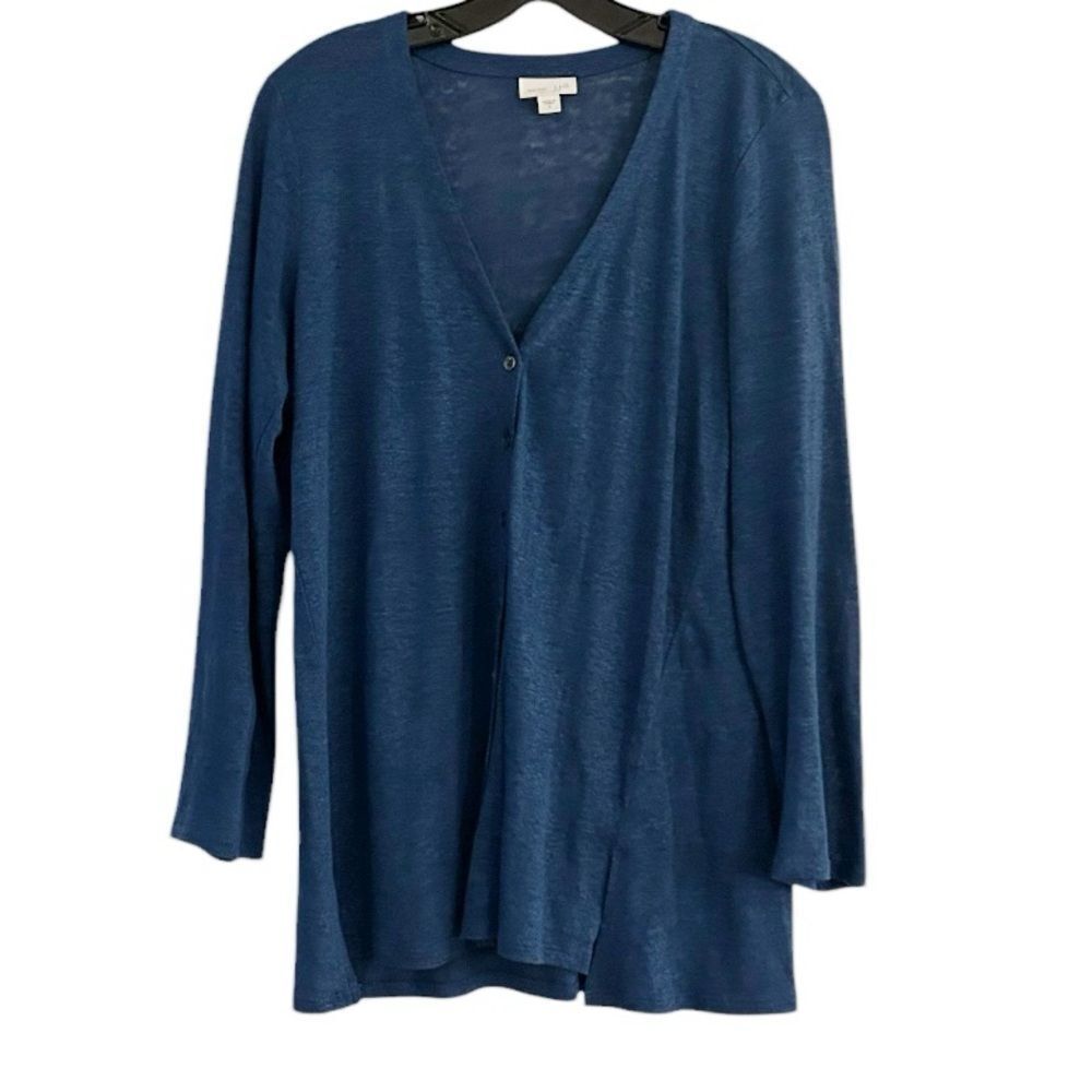 J. Jill Womens Love Linen Sweater Size Small Blue V-Neck Cardigan lightweight